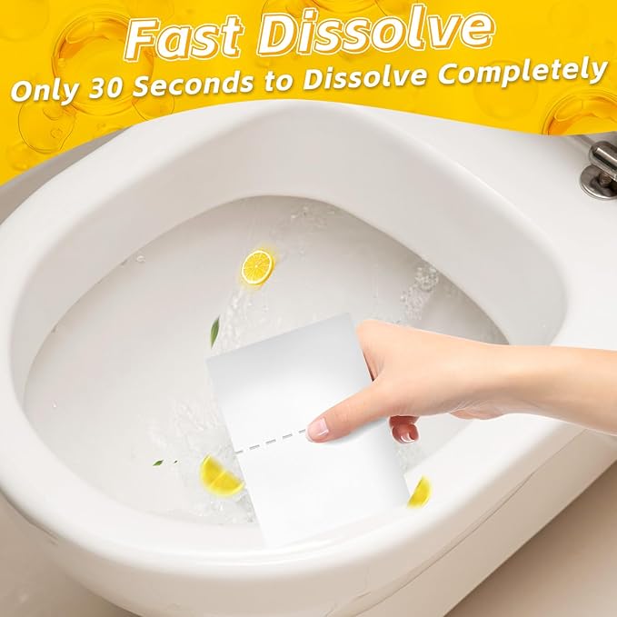 Plastic free toilet cleaning sheets with lemon scent